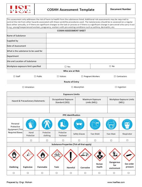 Coshh Assessment Template