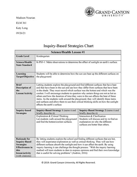 Inquiry Based Table Assignment Elm Gcu Studocu