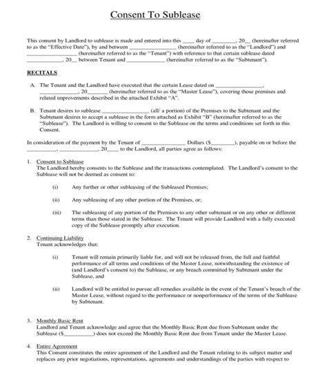 Free 5 Sublease Consent Forms In Pdf Ms Word