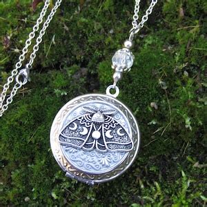 Stunning Phases Of The Moon Photo Locket Witchy Woman Moth Necklace