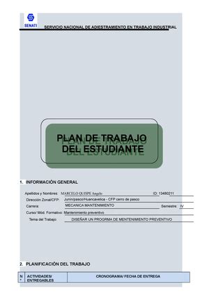 Entregable Ajuste Y Afilado Plan De Trabajo Del Estudiante Trabajo