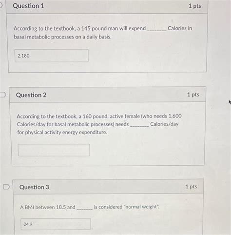 Solved Question 1 1 Pts Calories In According To The Chegg