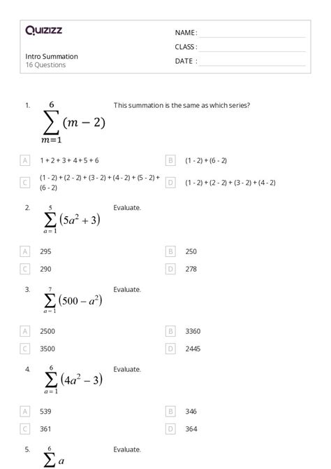 Printable Sigma Notation Worksheets For Grade Quizizz