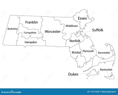 Counties Map Of Us State Of Massachusetts Stock Vector Illustration Of Electoral Federation