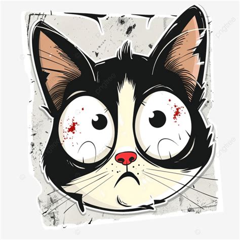 Distressed Sticker Of A Worried Cartoon Cat Face Worried Face Cat