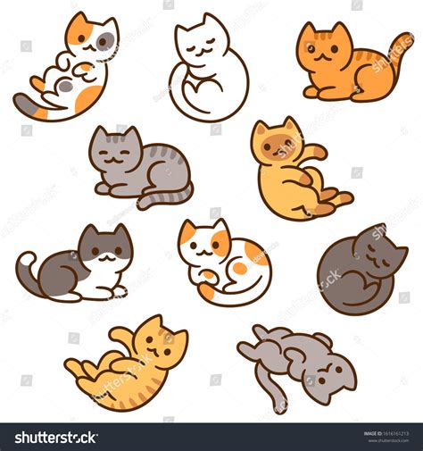 Cute Cartoon Cat Drawing Set Different: เวกเตอร์สต็อก (ปลอดค่าลิขสิทธิ์ ...