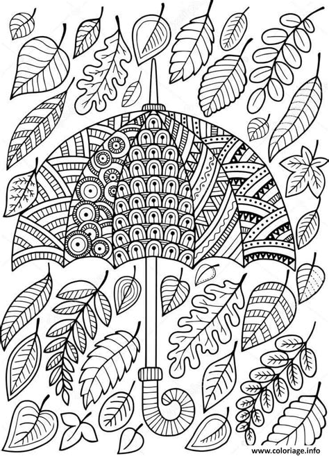 Coloriage Feuilles Automne Parapluie Adulte Mandala Dessin Feuille