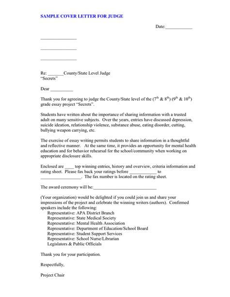 Cover Letter For Judge In Word And Pdf Formats