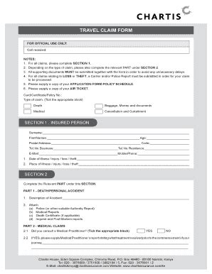 Fillable Online Travel Claim Form Chartis Fax Email Print Pdffiller