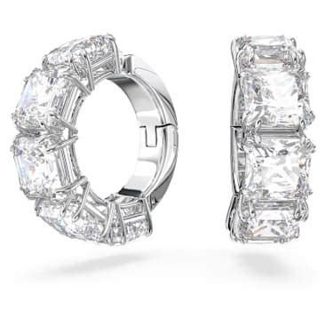 Matrix Clip Earrings Square Cut White Rhodium Plated Swarovski