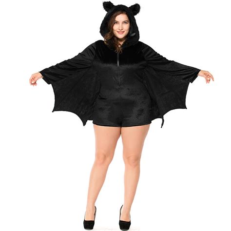 Halloween Bat Costume For Women Grils Cosplay Hooded Black Jumpsuit