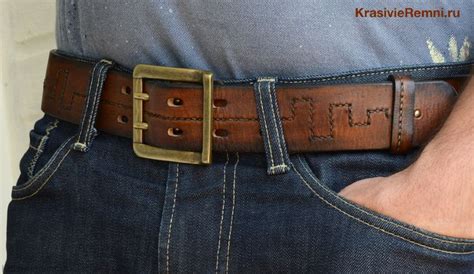 Мужской широкий кожаный ремень - рыжий | Leather belts, Leather working ...