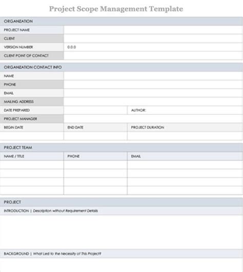 6+ Project Scope Management Plan Template Excel