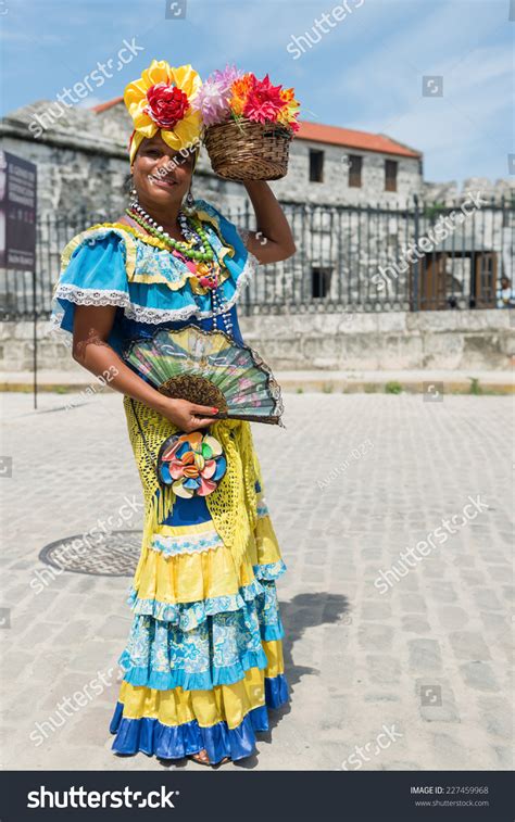 Attractive Woman Traditional Cuban Clothing Posing Stock Photo