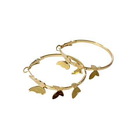 Ayesha Trendy Gold Toned Butterfly Studded Metallic Hoop Earrings Buy