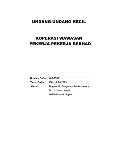 Pdf Undang Undang Kecil Koperasi Wawasan Pekerja Filebahagian Iv