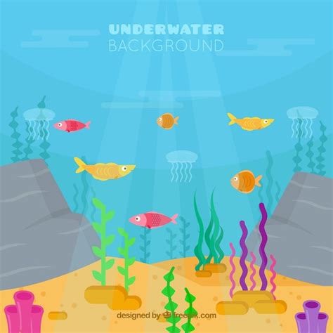 Fondo Bajo El Agua Con Diferentes Especies Marinas Vector Gratis