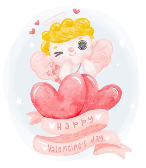 Mignon Aquarelle Heureux Sourire Joyeux Valentine Amour Cupidon Gar On