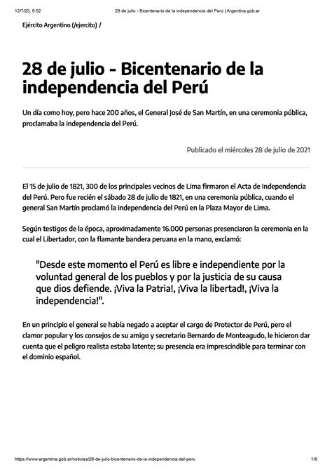 28 de julio Bicentenario de la independencia del Perú Argentina 28