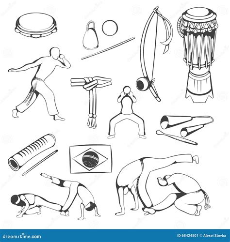 Set Of Hand Drawing Capoeira Elements Stock Vector Illustration Of