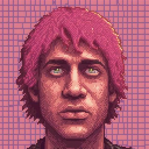 Pixel Art Of A Man With Vibrant Pink Hair And Striking Green Eyes Premium Ai Generated Image