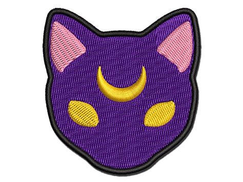 Witch Cat Head With Moon On Forehead Multi Color Embroidered Iron On Or Hook And Loop Patch