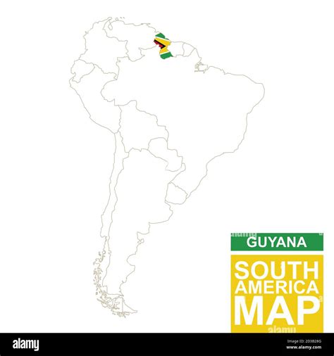 Mapa contorneado de América del Sur con Guyana resaltada Mapa y