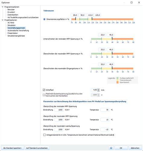 Verschaltungsgrenzen PV SOL Hilfe