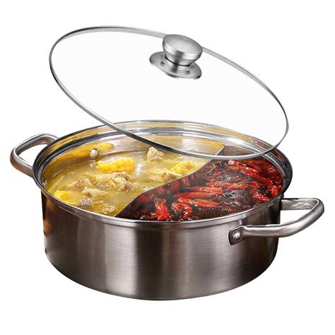 Amazon Double Flavor Shabu Shabu Pot With Divider Dual Sided Nonstick Hot Pot Inch