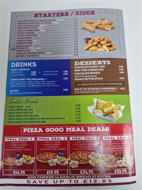 Menu at Pizza Go Go pizzeria, Dewsbury, 7-9 Corporation St