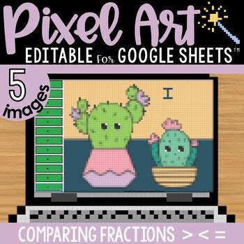 Valentine S Day Pixel Art Math Practice Comparing Fractions Cactus