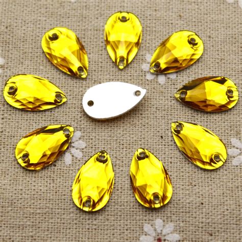 100pcs 10 5 18mm Sew On Rhinestones Gold Yellow Waterdrop Jewelry