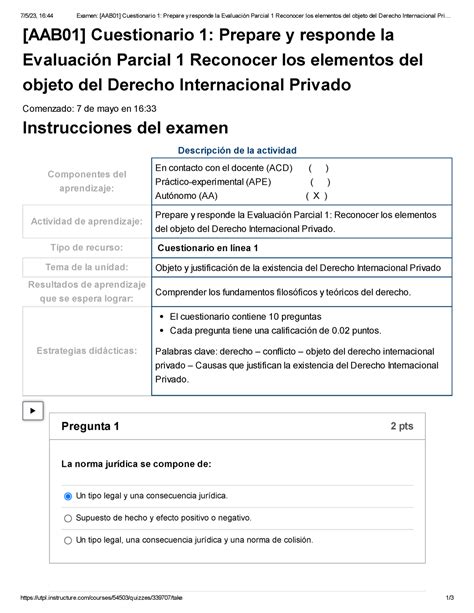 Examen AAB01 Cuestionario 1 Prepare y responde la Evaluación Parcial