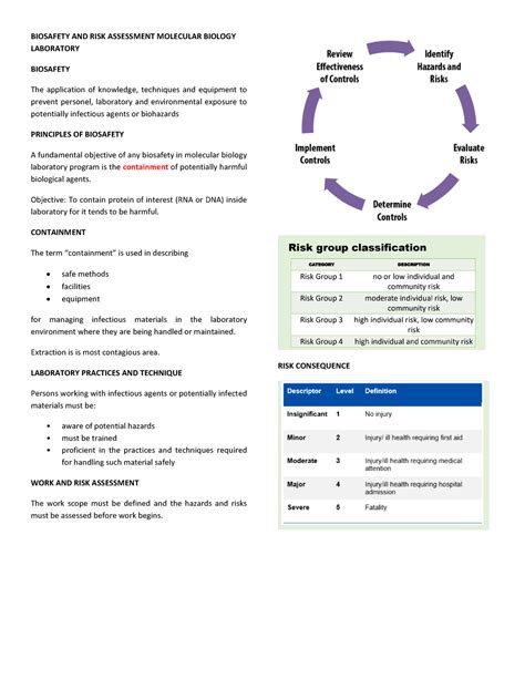 Biosafety And Risk Assessment Molecular Biology Laboratory Biosafety