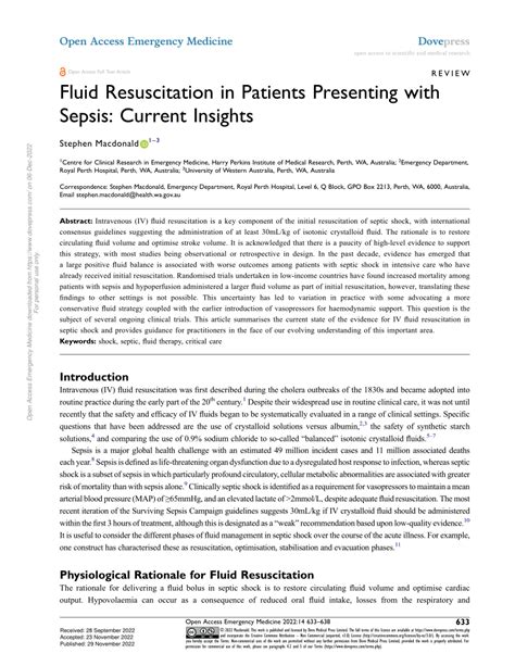 (PDF) Fluid Resuscitation in Patients Presenting with Sepsis: Current ...