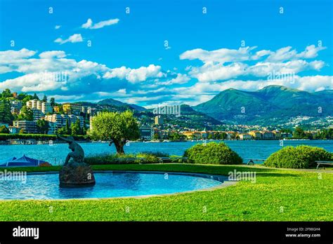 Old town of Lugano facing the Lugano lake in Switzerland Stock Photo - Alamy