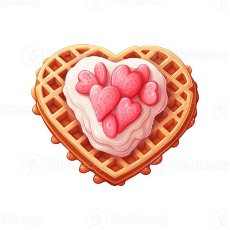 AI Generated Heart Shaped Waffle With Pink Cream On Top AI Generated