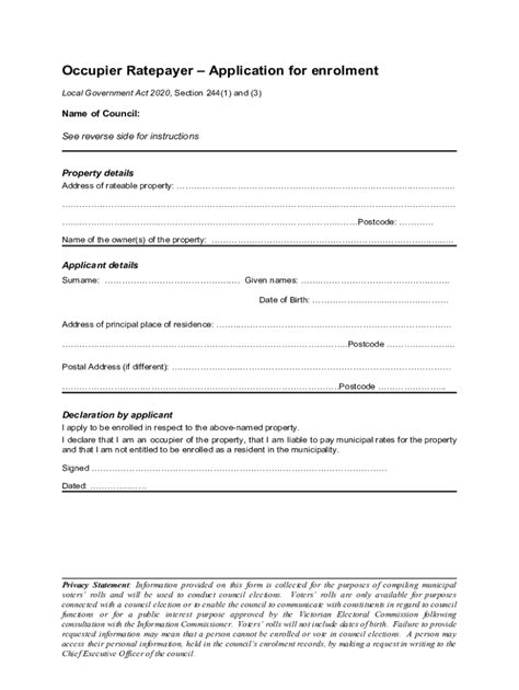 Fillable Online Occupier Ratepayerapplication For Enrolment Fax Email