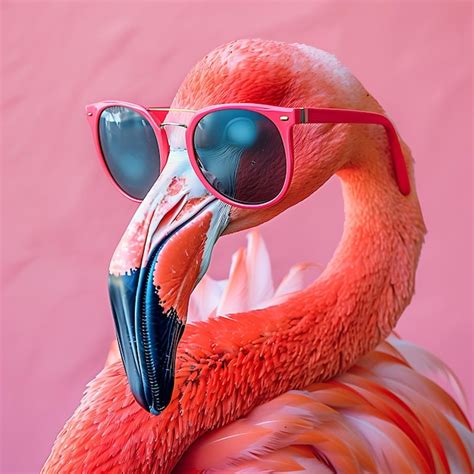 A Flamingo Wearing Pink Sunglasses With A Pink Frame Premium Ai