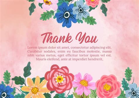 Premium Vector Thank You Card With Pink And Yellow Watercolor Flower