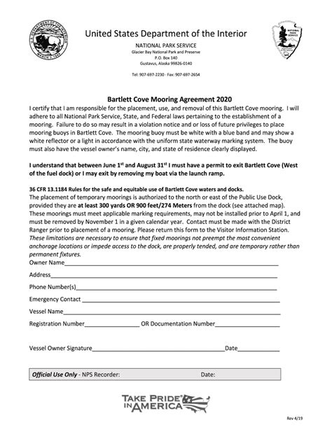 Fillable Online Bartlett Cove Mooring Agreement 2020 Fax Email Print