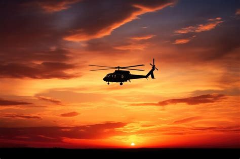 Premium AI Image | Sunset silhouette of a small helicopter in flight