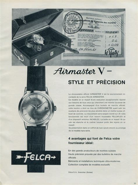 1964 Felca Watch Company Switzerland Airmaster V Vintage 1964 Swiss Ad ...