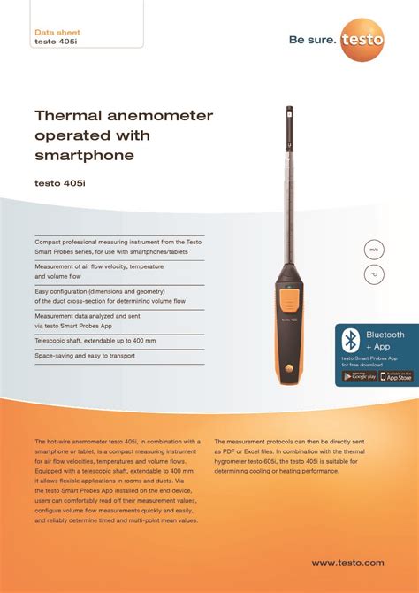 TESTO 405i THERMAL ANEMOMETER OPERATED WITH SMARTPHONE Techno Instruments