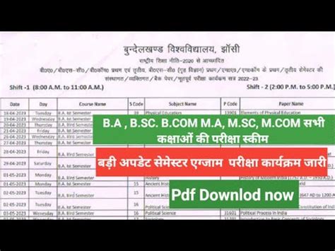 Bu Jhansi Exam Date Bu Jhansi Date Sheet Bu Jhansi New Update