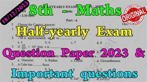 8th Maths Half Yearly Question Paper 2023 8th Maths Half Yearly