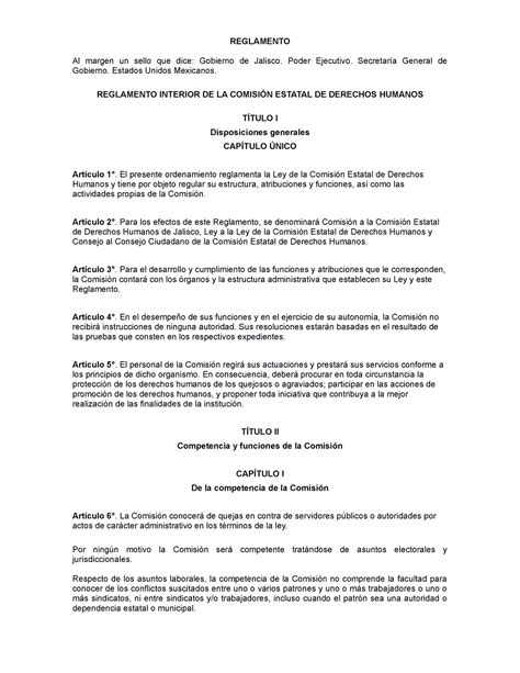 Reglamento Interior De La Comisi N Estatal De Derechos Humanos