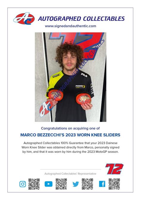 Marco Bezzecchi 2023 Worn Knee Slider Autographed Collectables