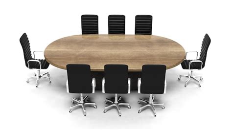 Premium Photo | Oval wooden meeting room table with leather chairs ...