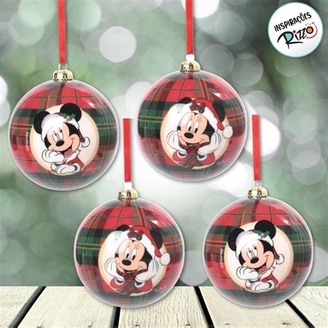 Bola De Natal Mickey E Minnie - Bola de Natal - Mickey e Minnie - Xadrez - 8cm - 4 unidades - Disney ...